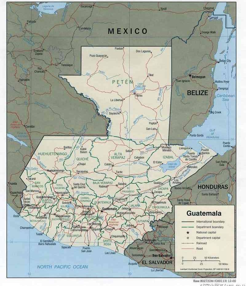 危地马拉英文地图,危地马拉地图高清中文版