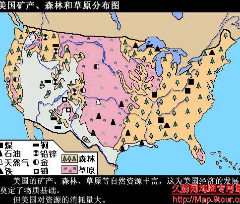 美国矿产森林河草原分布图,美国地图高清中文版