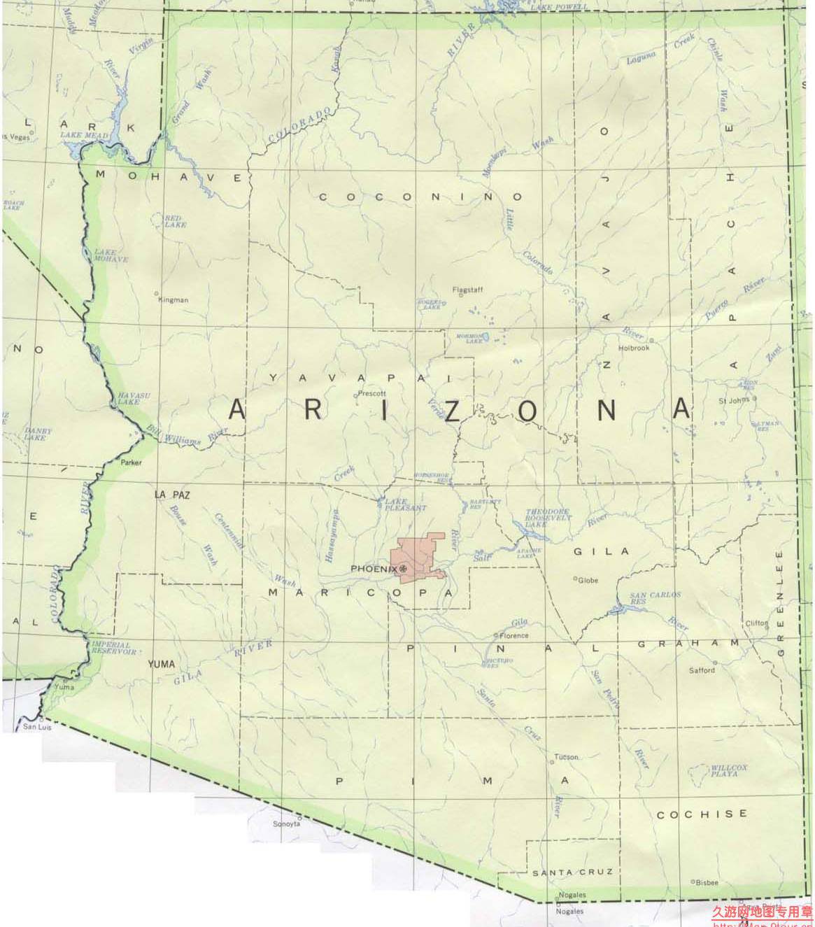 美国Arizona州政区图