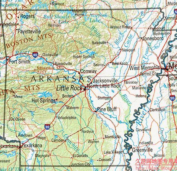 美国Arkansas州地形图