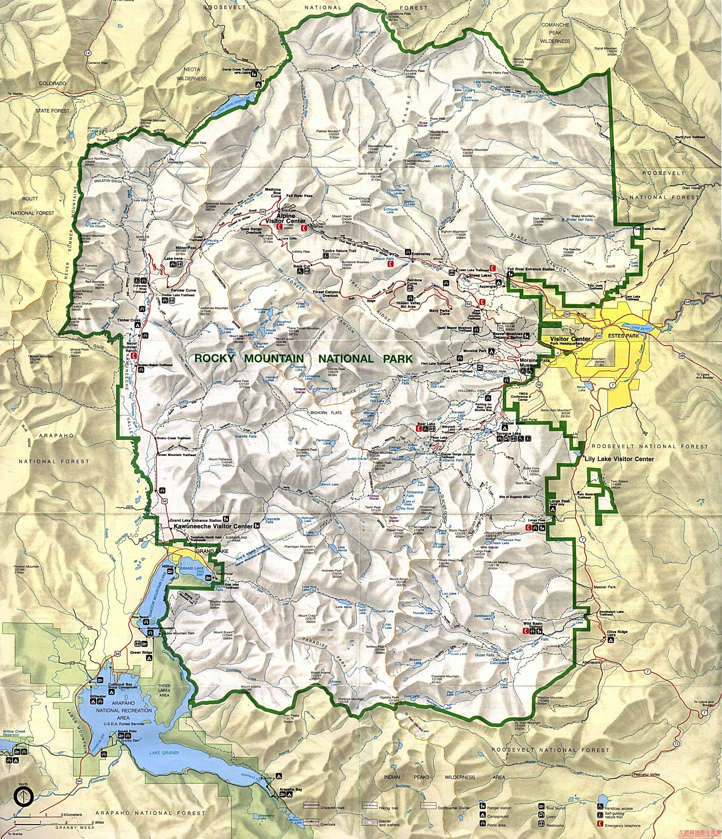 美国Rocky Mountain National Park地图