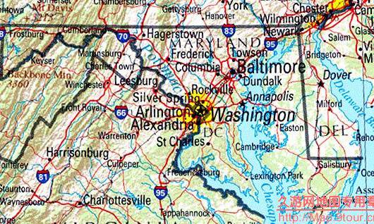美国Maryland&Delaware&Washington地区地形图