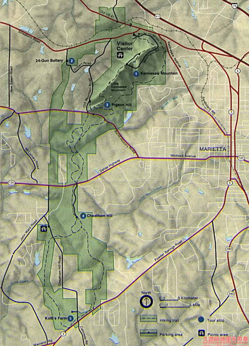美国佐治亚州Kennesaw Mountain地图,美国地图高清中文版