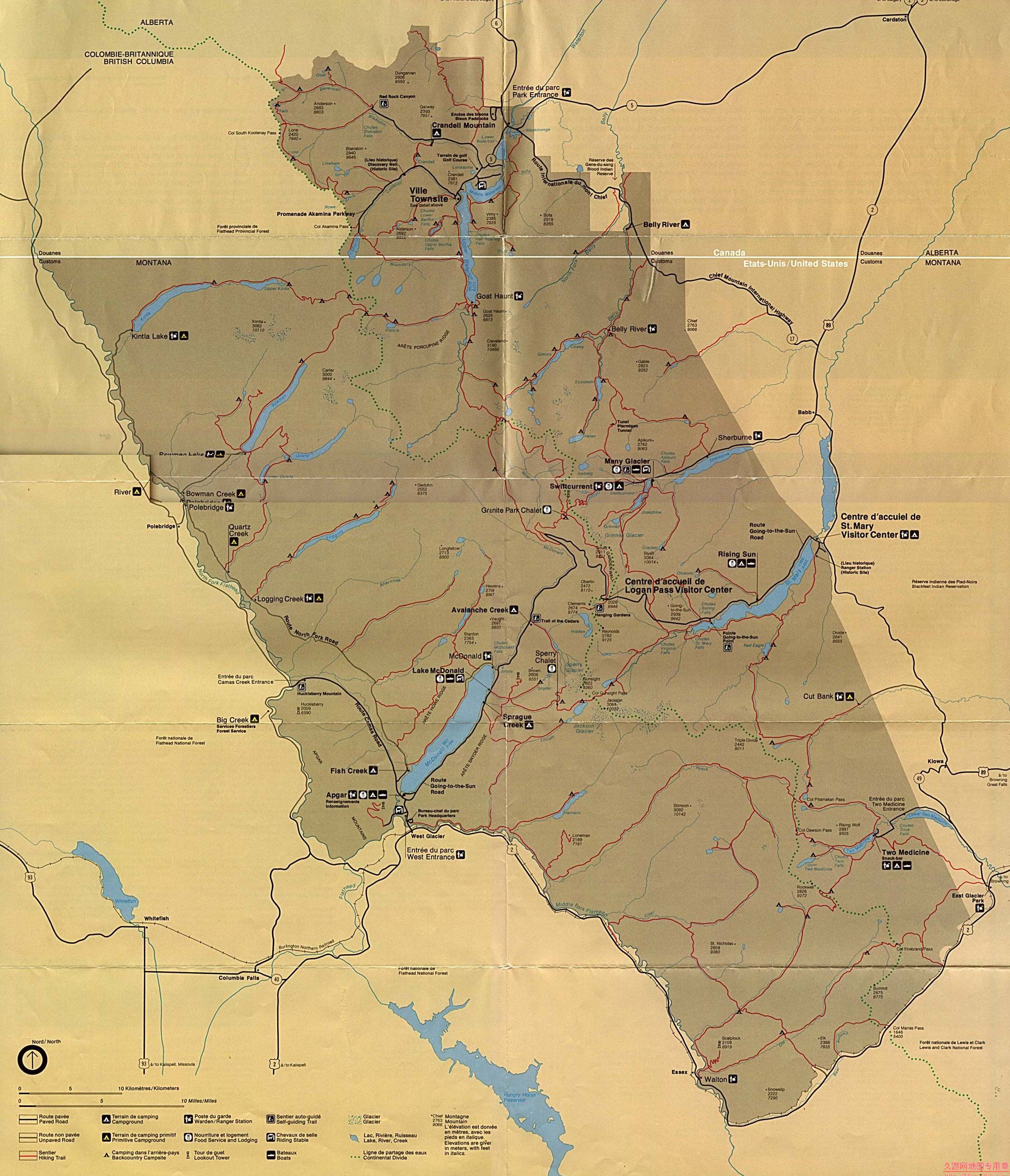 美国Montana州waterton glacier地图