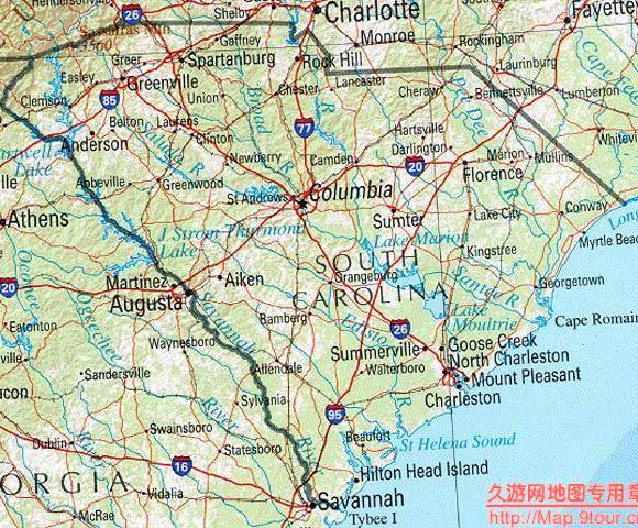 美国North Carolina州地形交通图