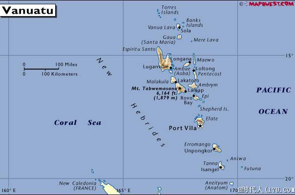 瓦努阿图地理位置示意图
