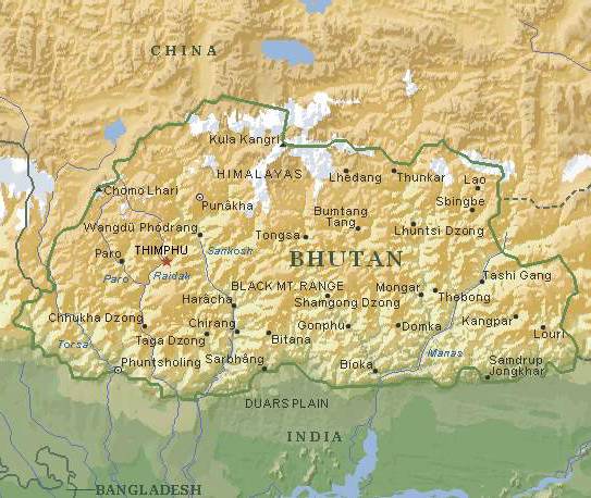 不丹英文地图