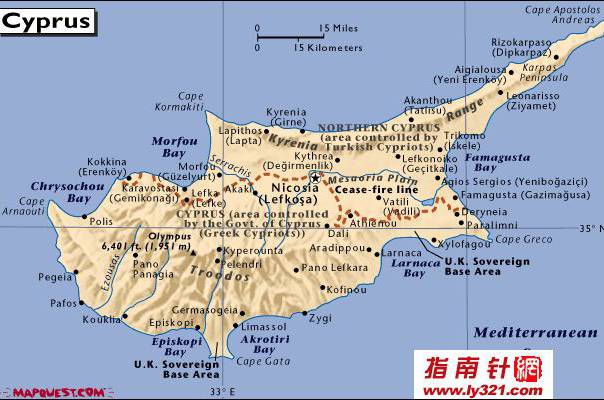 塞浦路斯英文地图