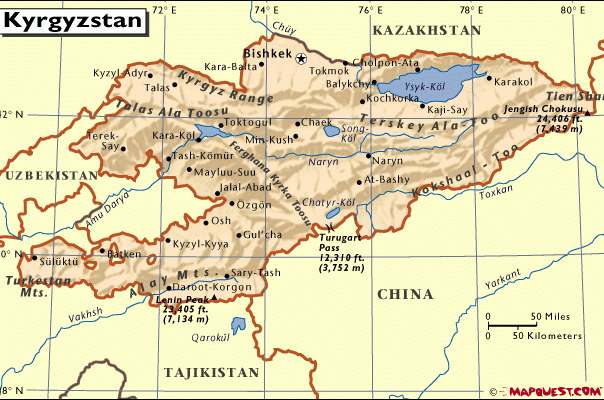 吉尔吉斯斯坦英文地图